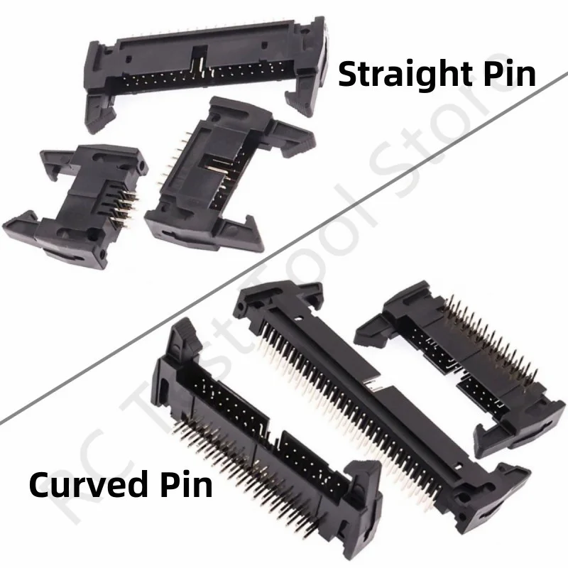 DC2 Pitch 2.54mm Straight Pin Curved Pin Buckle Flat Ribbon Cable Socket Connector 10/14/16/20/26/30/34/40/50/60/64Pin Black