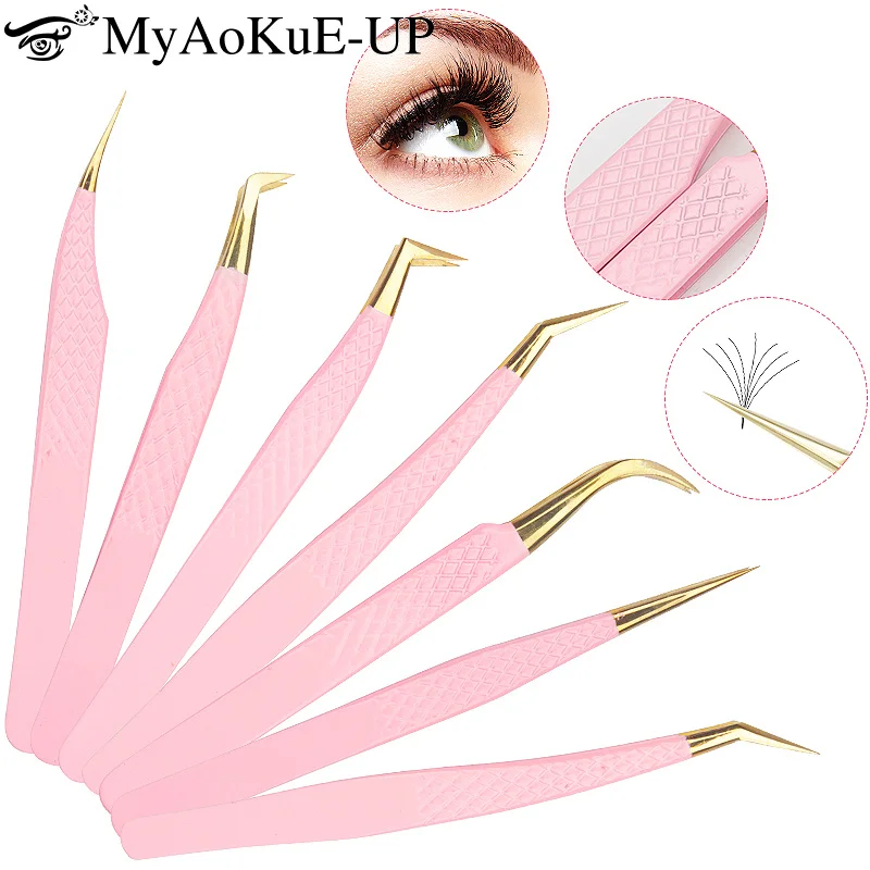 1pcs Pink Stainless Steel Lashes Tweerzers Eyebrow Hair Removal Tweezers High Precision Eyelash Extension Clip Makeup Tools