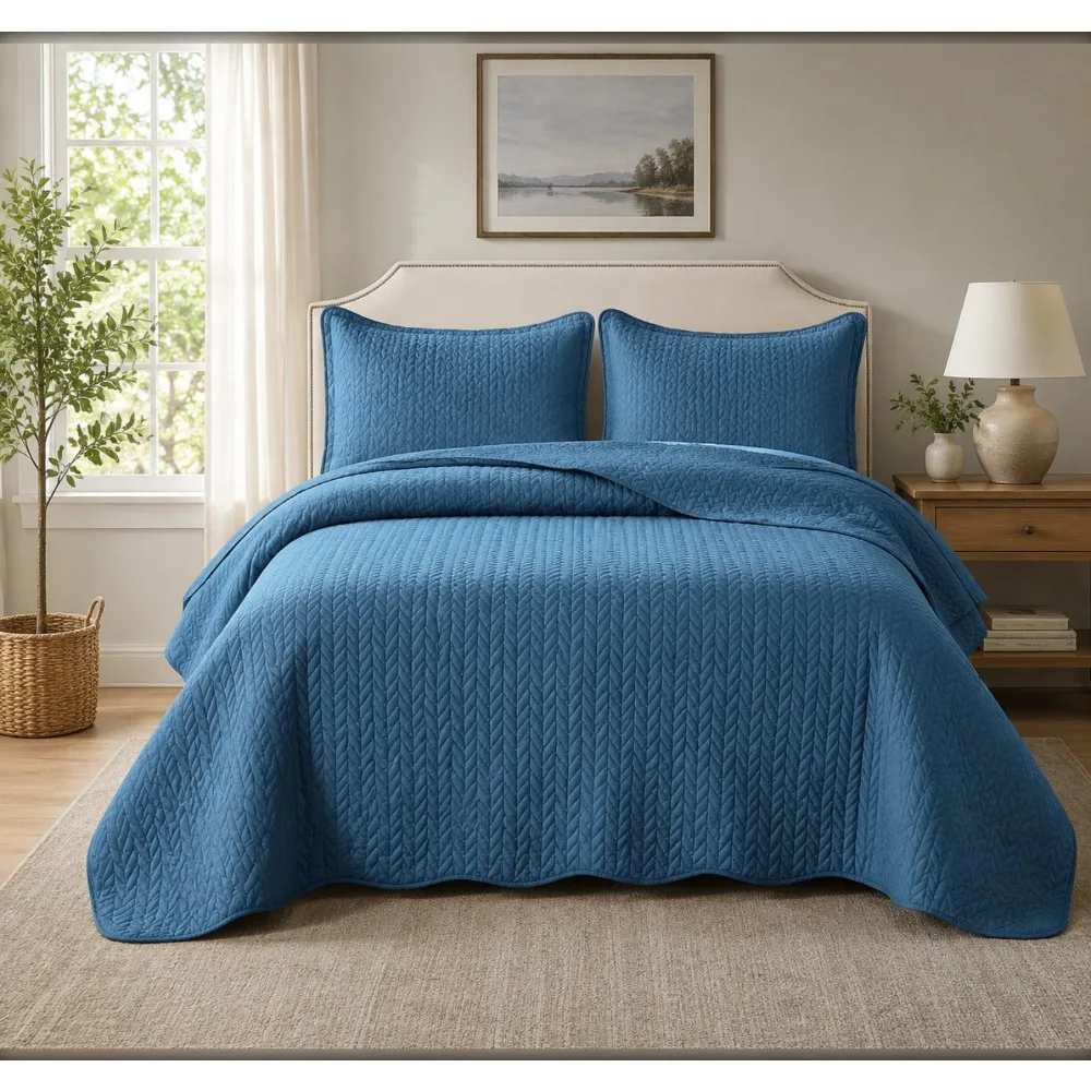 Twin Quilt Bedding Set 68x86, 10 Pack, Lightweight Microfiber Reversible Bedspread, Washed Blue