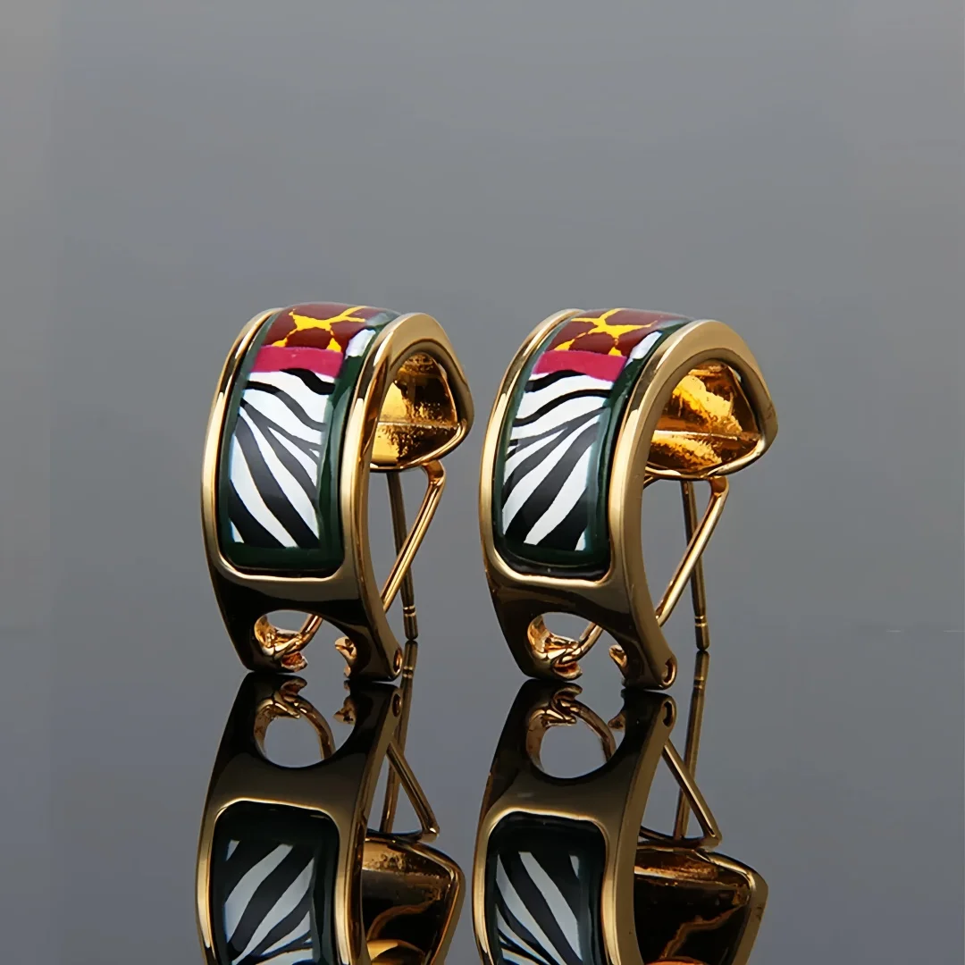 New Cloisonne Charms Stud Earrings for Women Enamel African Fantasy Gilded Ear Clip Fine Choice Jewelry Lover's Gift Wholesale