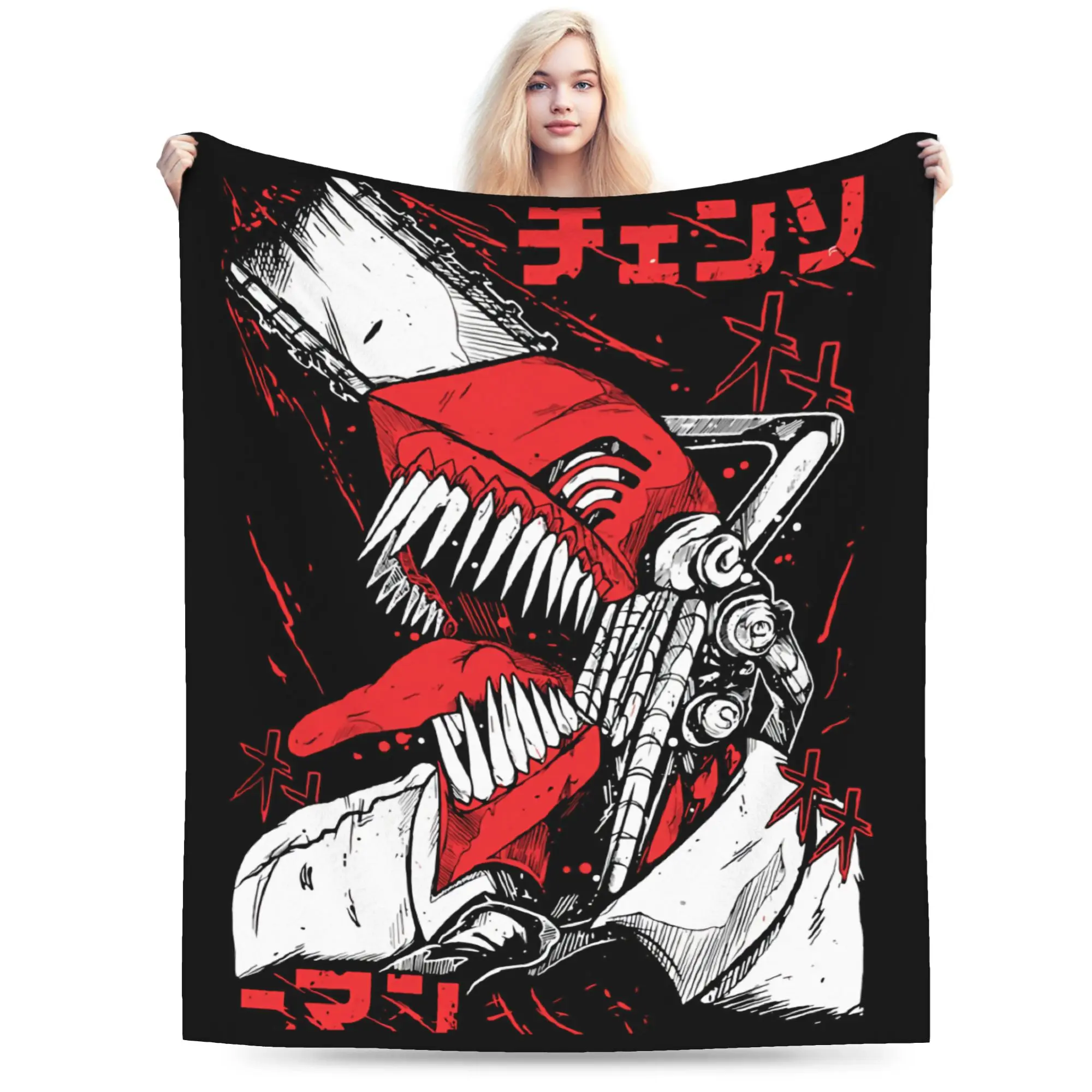 Red Denji Anime Blanket Flannel Textile Decor  Portable Ultra-Soft Throw Blankets for Sofa Travel Plush Thin Quilt