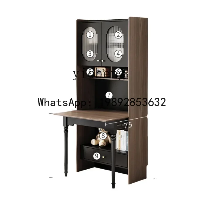 folding desk household computer desk bookshelf integrated wall bookcase retractable office study table