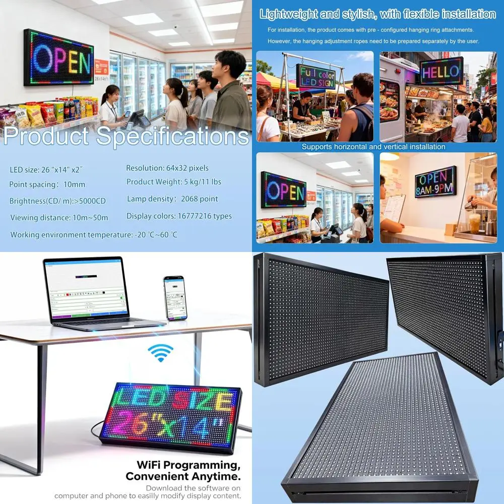 Outdoor Programmable LED Sign - 26 x 14 Full Color Digital Display Panel for Advertising