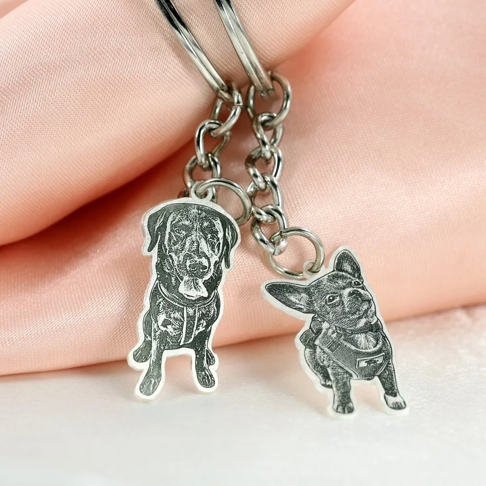 DOREMI Custom Pet Charm Handmade From Real Photo Cat Dog Jewelry Personalized Pet Gift Engraved Pet Picture Keychain