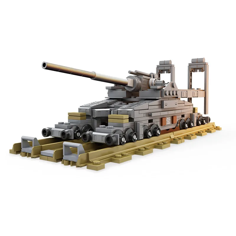 Kaizhi 82064 World War II train gun ornament model military building block toy children and boys put together gifts