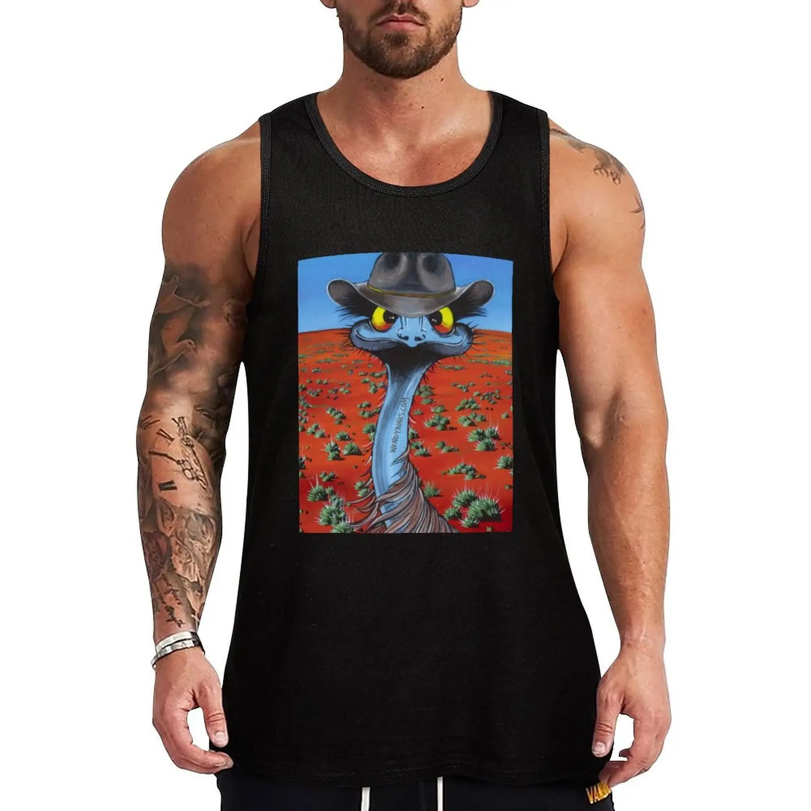 

Emu with Akubra Tank Top t-shirts man Clothing Men's clothes luxury style Men's gym