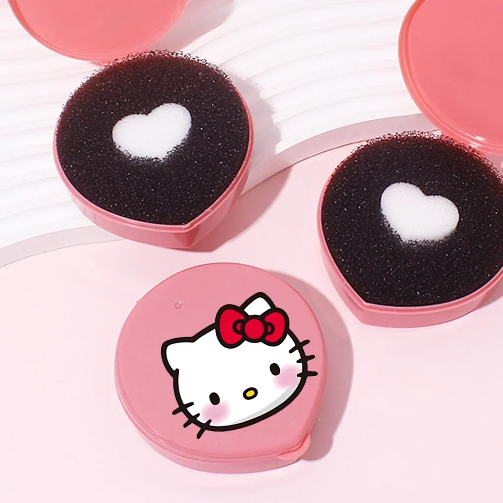 Caja de limpieza de brochas de maquillaje Hello Kitty, esponja de limpieza en seco, cepillo portátil para sombra de ojos, limpiador de polvo Residual, herramientas de fregado