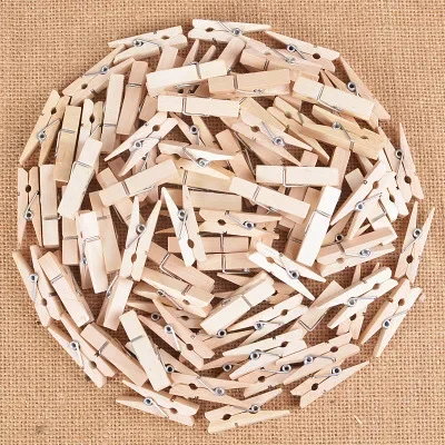 Clothes Pegs Closet Coat Racks Mini Fixing Clip Clothespins Laundry 25mm Party Assembly Beach Towel Clips Wedding Natural Wood