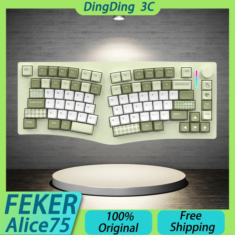 FEKER Alice75 Tri-mode Wireless Mechanical Keyboard Aluminum Split Design 8000mAh NKRO Win Mac Linux Andriod MDA Keycap Custom