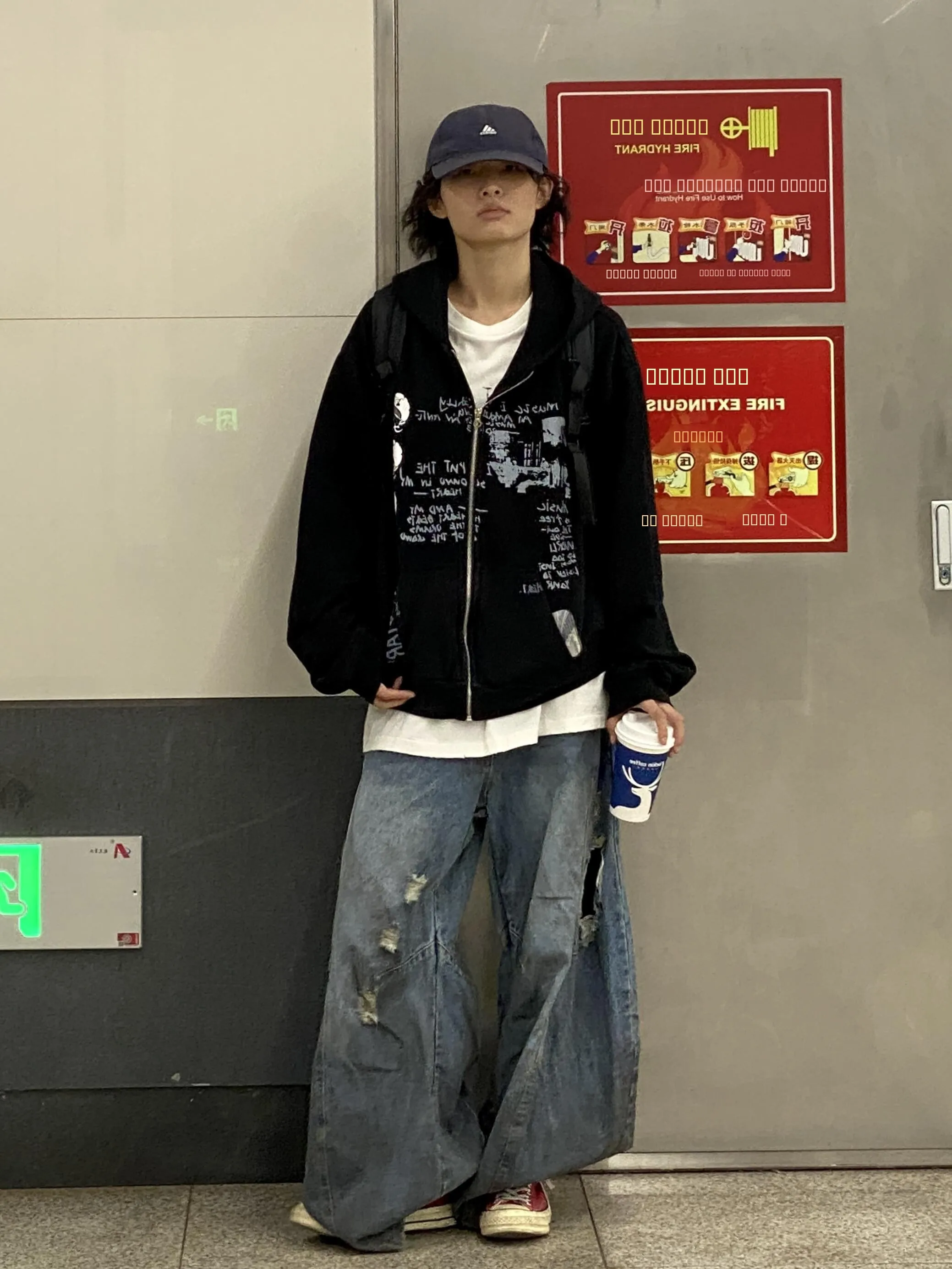 

Винтажный американский кардиган-худи в стиле панк с принтом и эффектом потертости, свободного кроя, из хлопка, для уличной моды