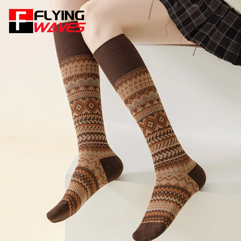 Damen Kniestrümpfe Retro Französisch Adrette Damen Mädchen Baumwolle Herbst Winter Warme Kompression Skinny JK Grid Socken