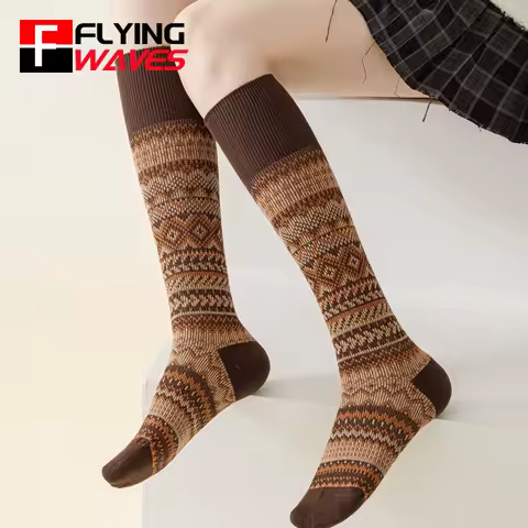 Lady's Knee-high Socks Retro French Preppy Style Women Girls Cotton Autumn Winter Warm Compression Skinny JK Grid Socks