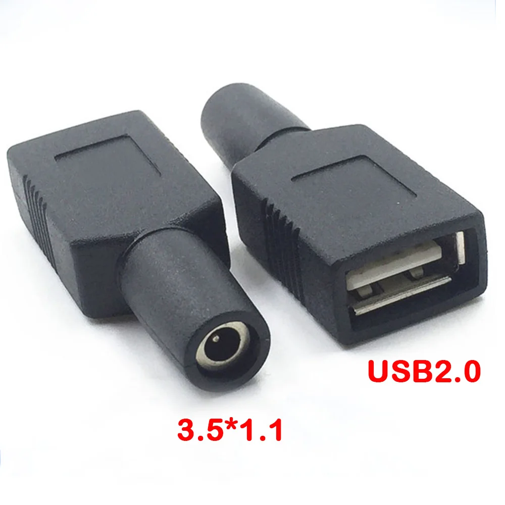 

DC 3.5 × 1.1 Female Jack To USB 2.0 Female Jack DC Power Plugs Connector Adapter Laptop 3.5*1.1mm Black Color