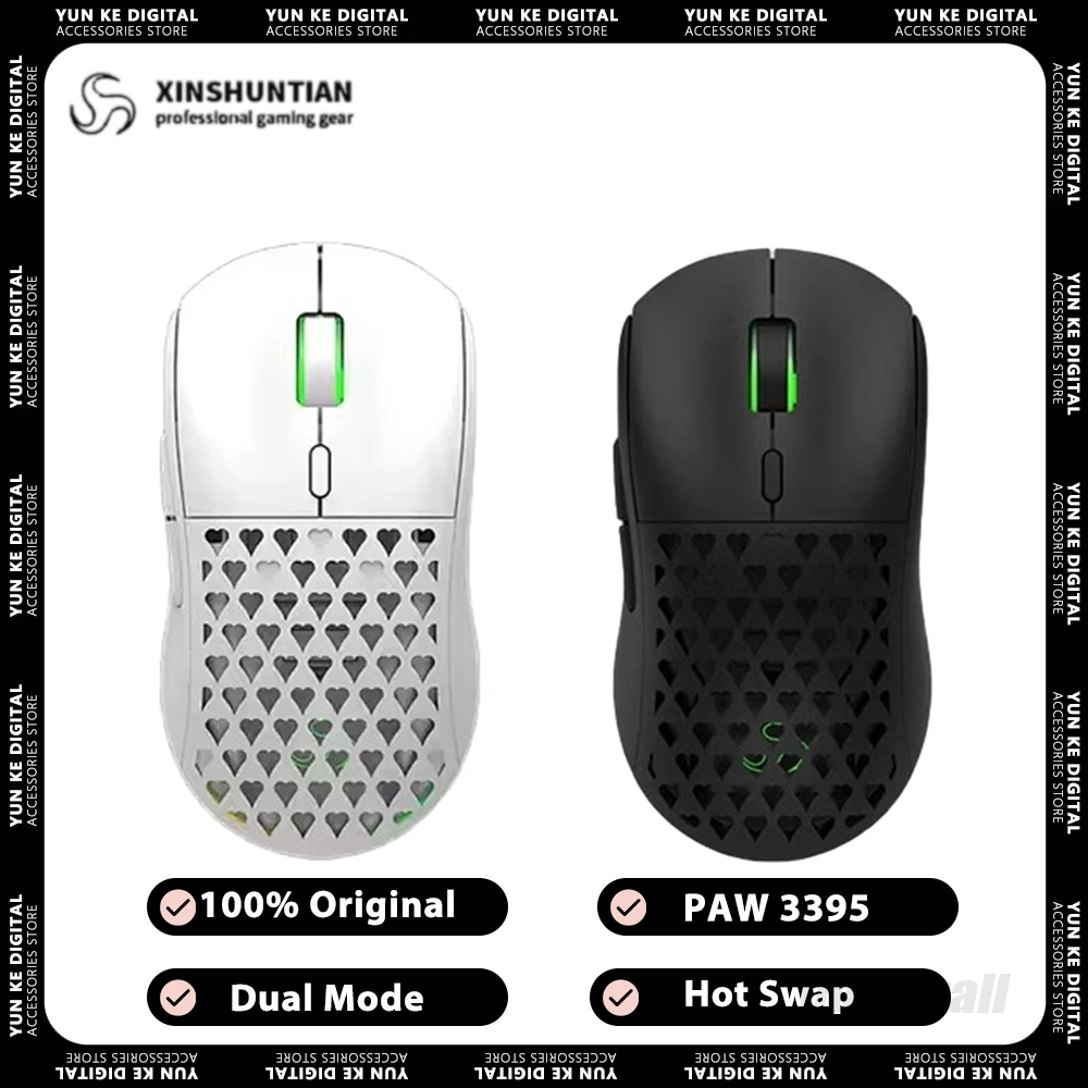 

Xinshuntian G920pro Wireless Mouse Paw3398 Dual Mode RGB Light Hot Swap Gaming Mice DIY E-Sports Pc Gamer Accessories Laptop