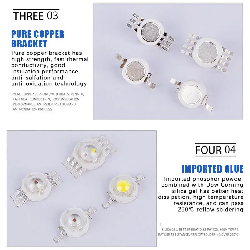 10Pcs Imitation Lumen LED Lamp Beads 0.5/1/1.5/3W High Power for DIY Stage Lighting Effect Production