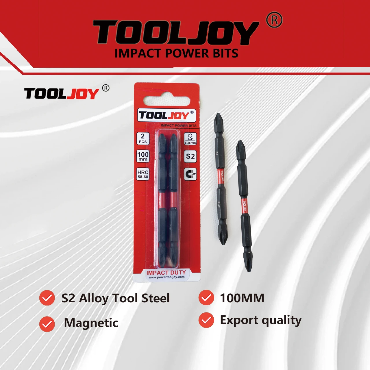 

TOOLJOY S2 double headed cross impact resistant batch head PH2 * 100mm, 2-piece set,