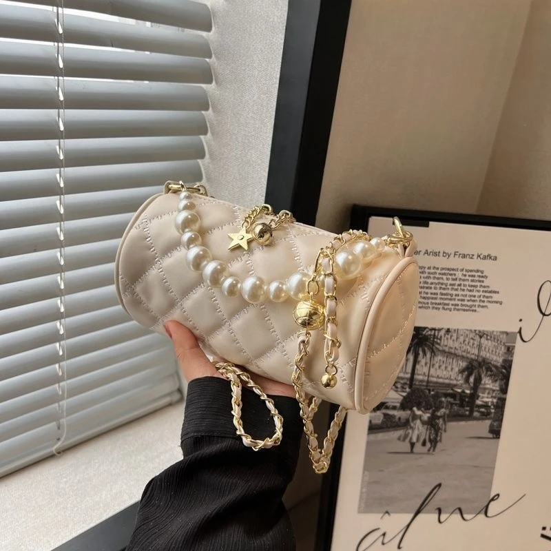 Underarm Small Bag Women's Summer Versatile New Trendy Niche Pearl Chain Crossbody High-end Cylinder Bag Exquisite and Simple