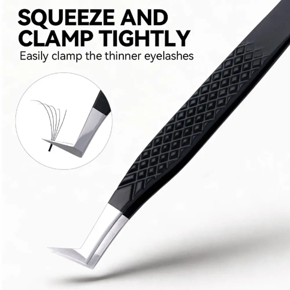 

Large Flat Clamp Head Eyelash Tweezer Anti-slip Grid with Box Lash Tweezers Black Color Makeup Tools Eyelash Extensions Tweezers