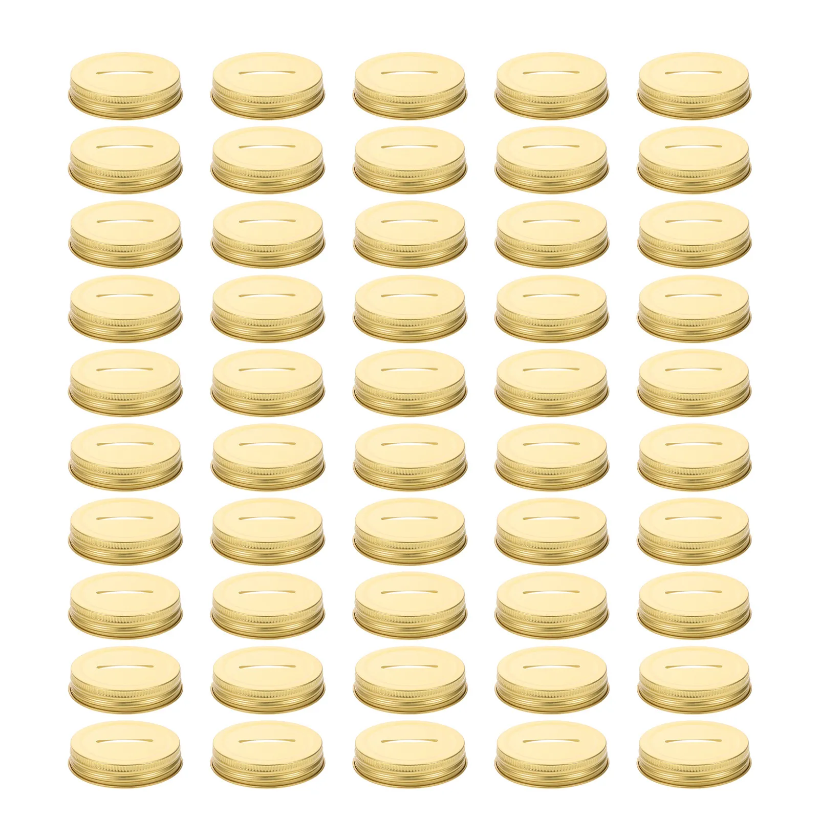 

50Pcs Regular Mouth Coin Slot Lids for 70Mm Mason Jars Golden Tinplate Piggy Bank Covers Savings Jar Metal Lid with Textured
