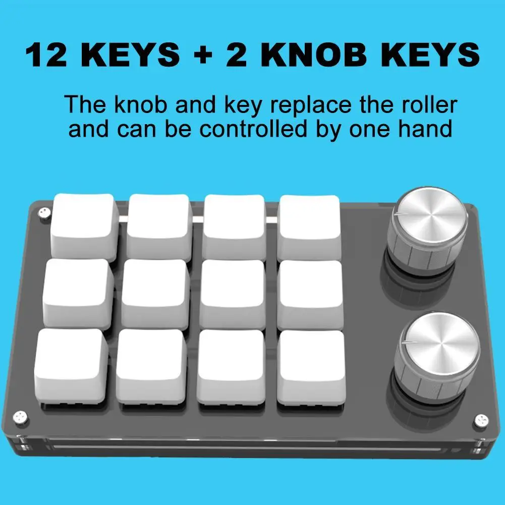 Macro Keyboard 12 Key 2 Knob Mechanical Keyboard Hot Swap Custom Keypad One-handed Keypad Mini Gaming Auxiliary Keyboard