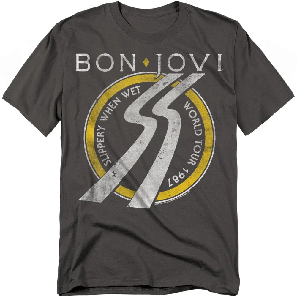 

Bon Jovi Slippery When Wet World Tour Мужские и женские свободные футболки с короткими рукавами и графическим принтом для повседневной одежды на весь год