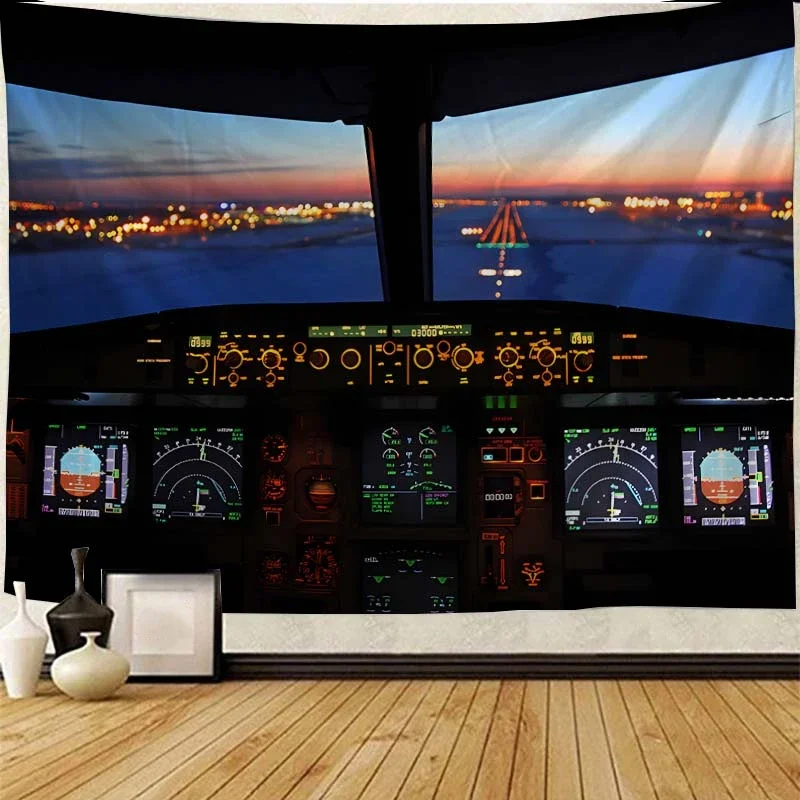 Education Wall Art Decorative Tapestry Aircraft Cockpit Control Room Tapestry Wall Hanging Bedroom Living Room Background Cloth