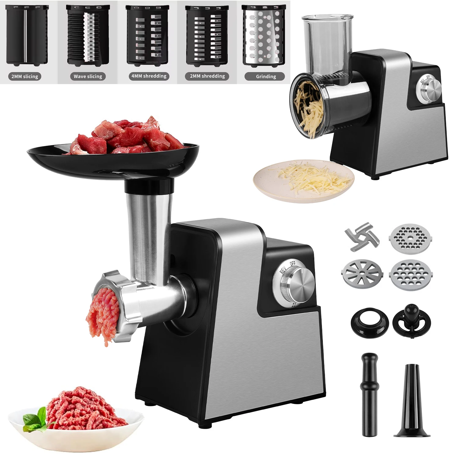 1000W 220V 전기 야채 커터 및 고기 분쇄기 다기능 전기 슬라이서 슈레더 고기 민서 소시지 메이커 및 Kibbe 키트