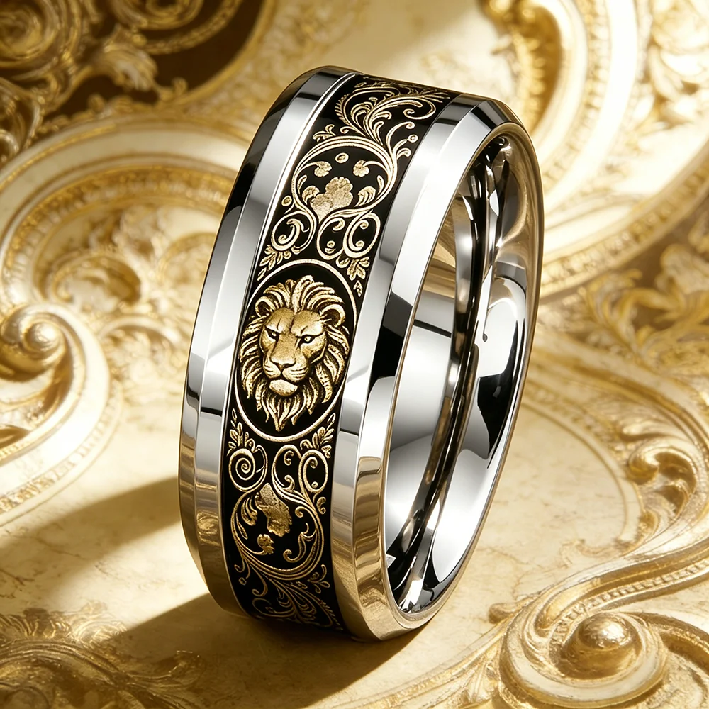 Vintage-Ring im Barockstil mit majestätischem Löwenkopf, Gothic-Punk-Ringe aus Edelstahl für Männer und Frauen, Rock-Biker-Totem-Schmuck, Geschenke – Detail 2