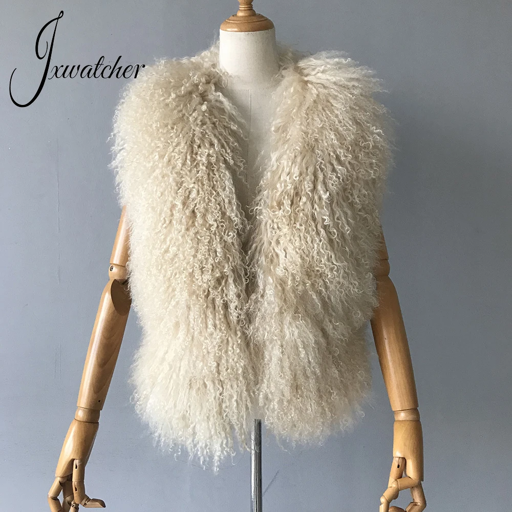 Jxwatcher Women Real Mongolian Sheep Fur Vest Ladies Streetwear Spring Fall Fashion Sheep Fur Halter Tops 2025 New In Outerwear