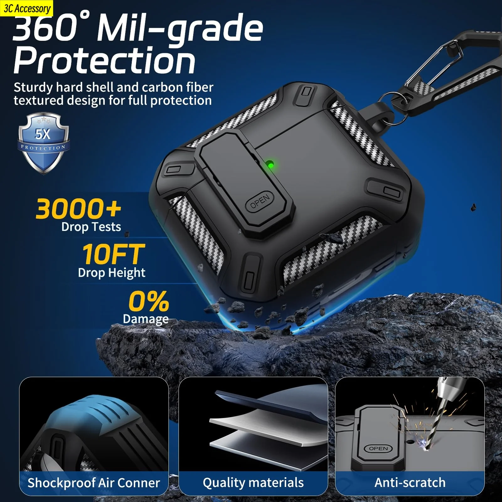 Противоударный чехол для AirPods 4 с активным шумоподавлением и брелком для новейших мужчин AirPods Pro 3 2025, защитная крышка с замком