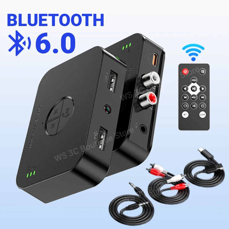 Bluetooth 6.0 Audio Receiver RCA 3.5mm AUX USB Wireless Adapter With MIC Support U-Disk Play With Remote Control For Car Kit
