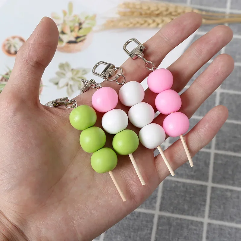 シミュレートされたミートボールストリングキーホルダー、クリエイティブファッション、カラフルなフード、ラウンドモデル、カーバッグ、ハンギングデコレーションギフト、ジュエリー