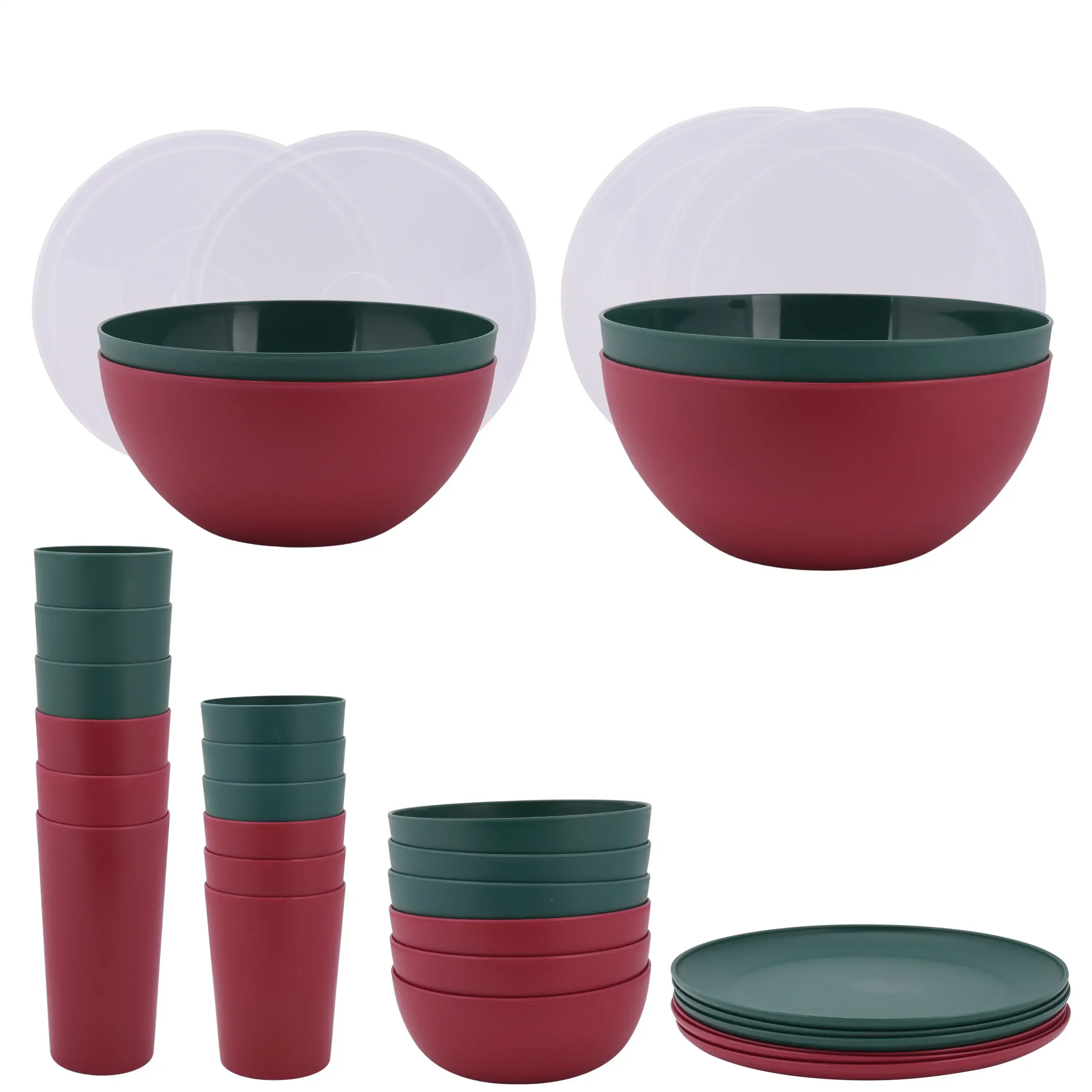 

32-Piece Plastic Dinnerware Bundle Set - Red And GreenNoodle Bowl Mixing Bowl