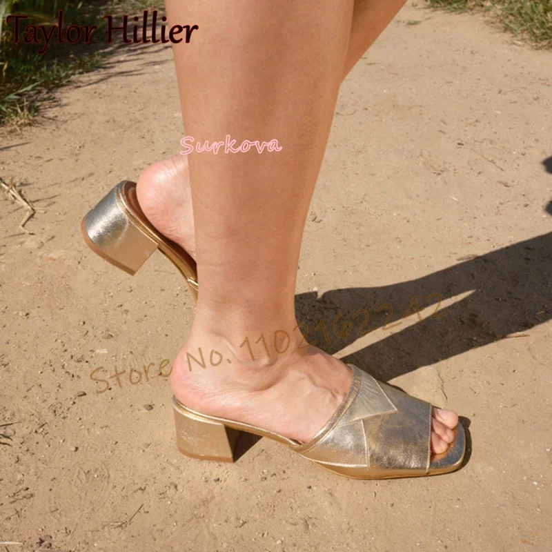 

Летние золотые тапочки с открытым носком, сандалии на толстом каблуке с квадратной головкой, элегантная модная праздничная одежда, женские тапочки-гладиаторы 43