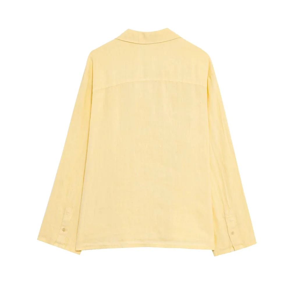 2025 RARA novedad de verano, moda informal para mujer, Color sólido, manga larga, cuello en V, camisa informal, conjunto de pantalones cortos de cintura media