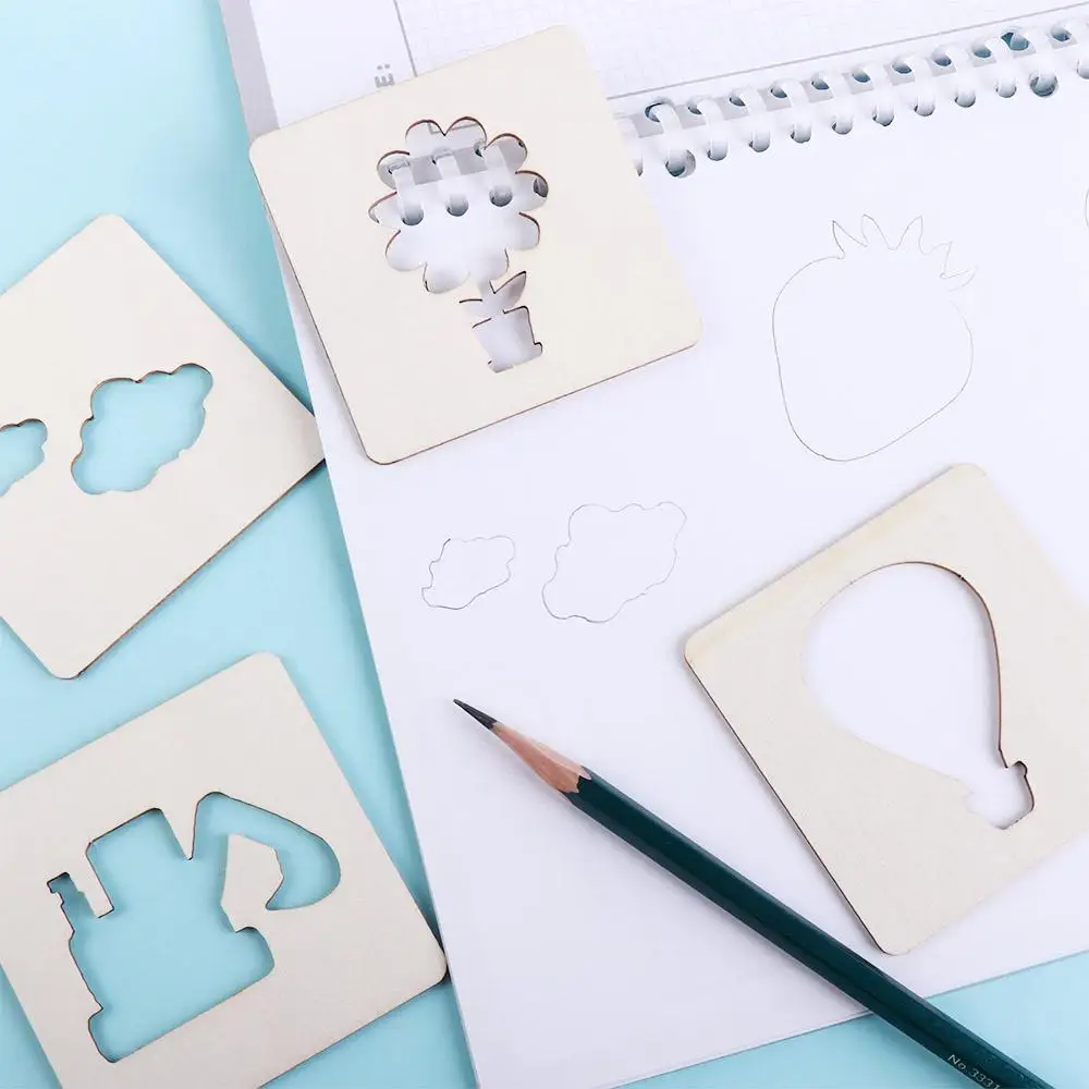 Kit planche à dessin jouets pochoir en bois planche extérieure apprentissage jouets éducatifs bricolage modèle de peinture pochoirs de peinture en bois