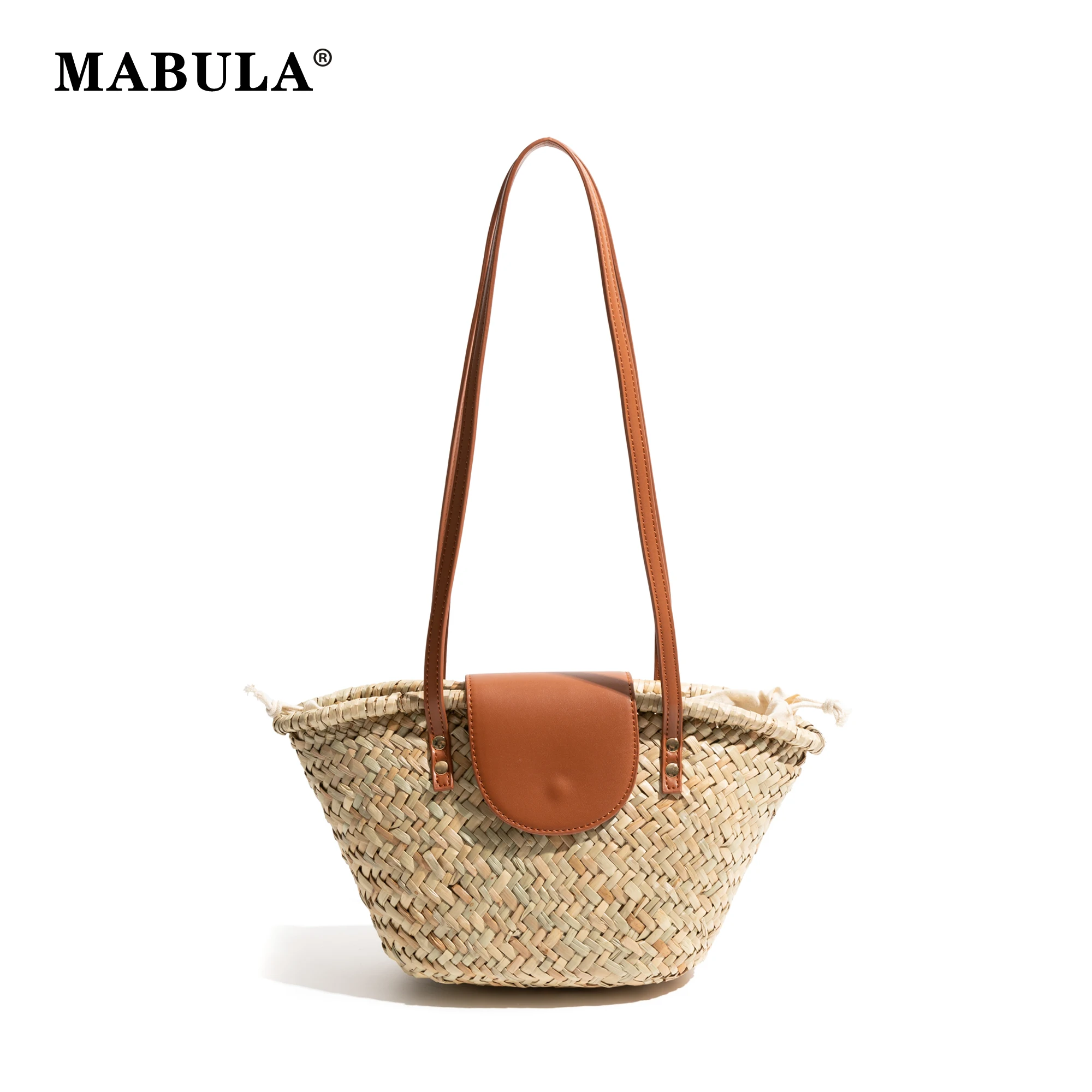 

MABULA Straw Fashion Summer Shoulder Bag For Woman Vintage Handwoven Rattan Beach Stylish Female Tote Handbag Retro Ladies Bag