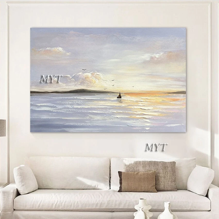 

No Framed Beautiful Sea Scenery Sailing Boats Abstract Painting Custom Artwork Home Decor Accesories Wall Pictures Canvas