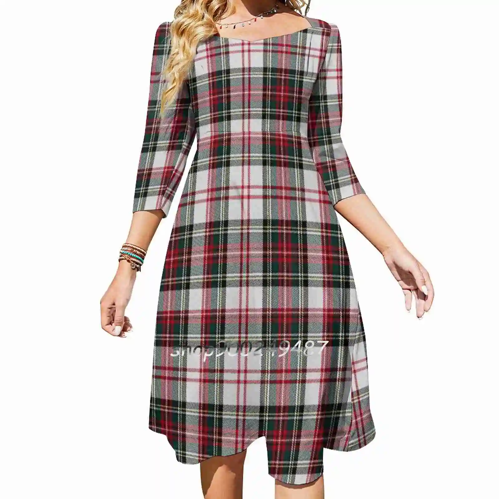 

Clan Stewart Dress Tartan Plaid Pattern Tartan Stuart Square Neck Dress New Plus Size Elegant Women Waist Tight Dress Outlander