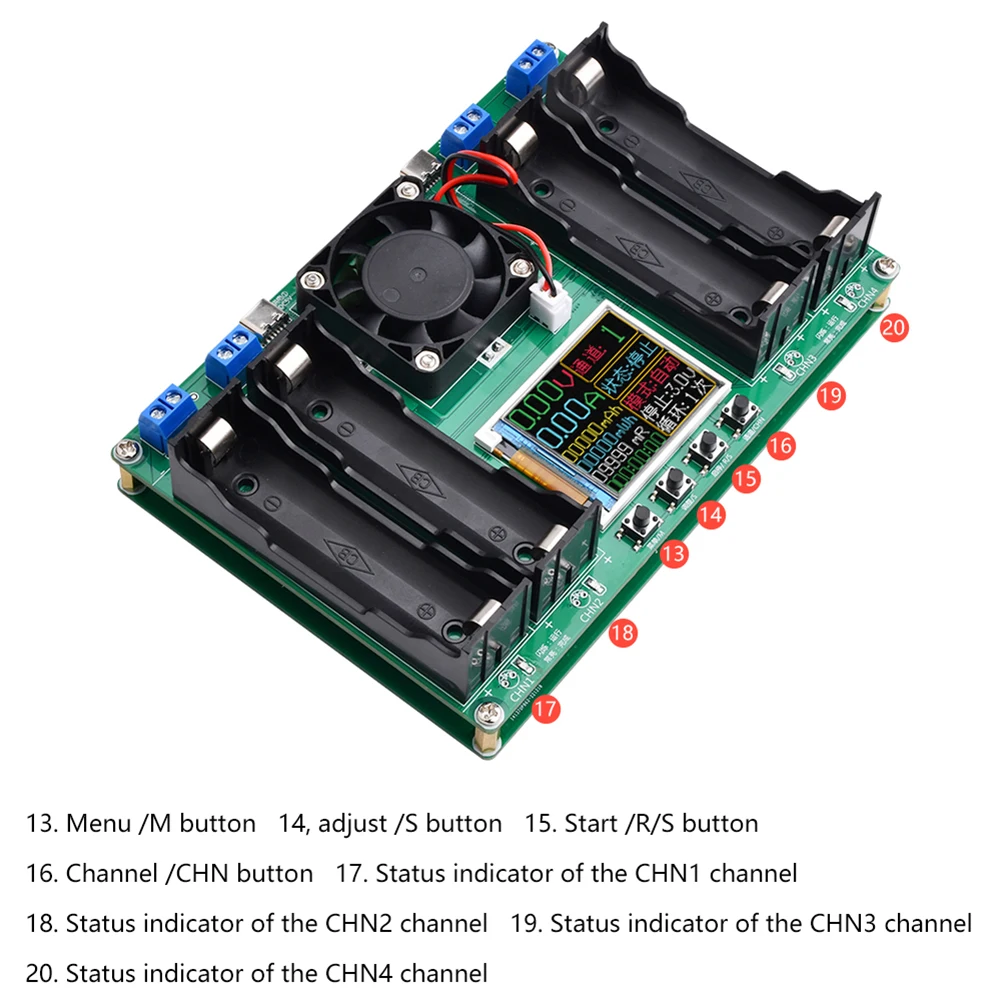 4 Channel 18650 Battery Capacity Internal Resistance Tester Automatic Charging And Discharging Module Digital Battery Detector