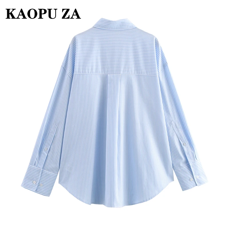 Kaopu Za 2024 Nieuwe Dames Revers Gestreept Single-Breasted Shirt Basics Trend Dames Top Zomerkleding