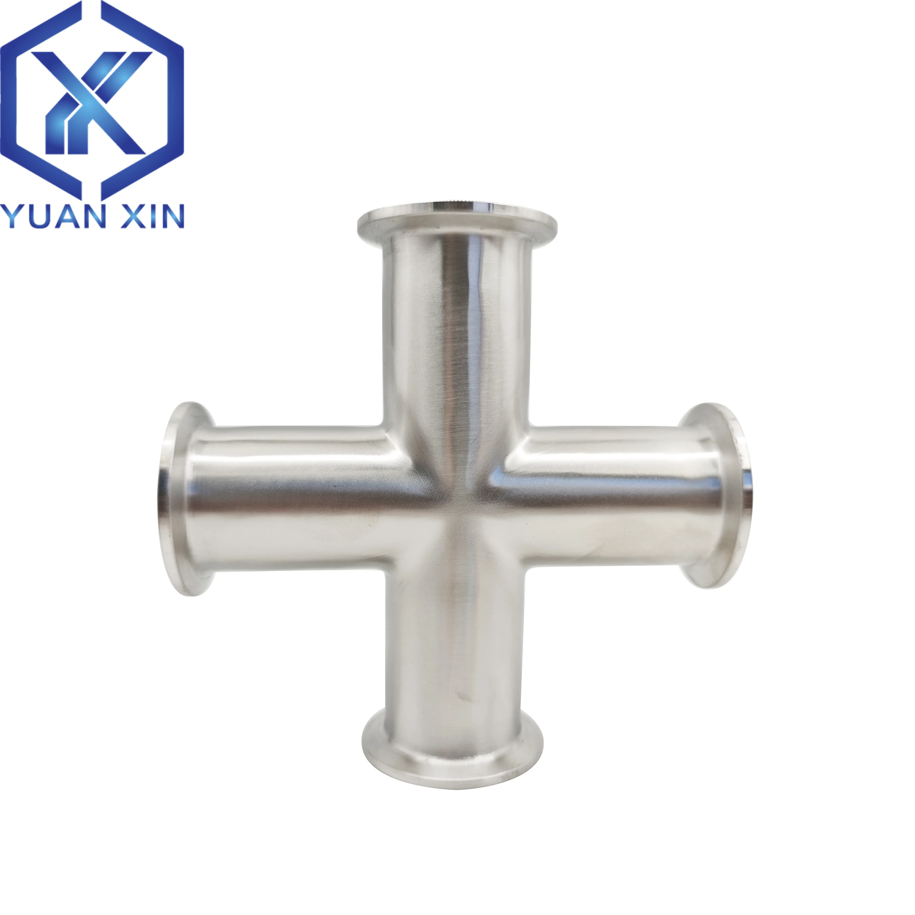 Sanitary Tri Clamp Cross Connector Equal Diameter 304/316L Stainless Steel for Food Beverage Pharmaceutical OD 19mm-51mm