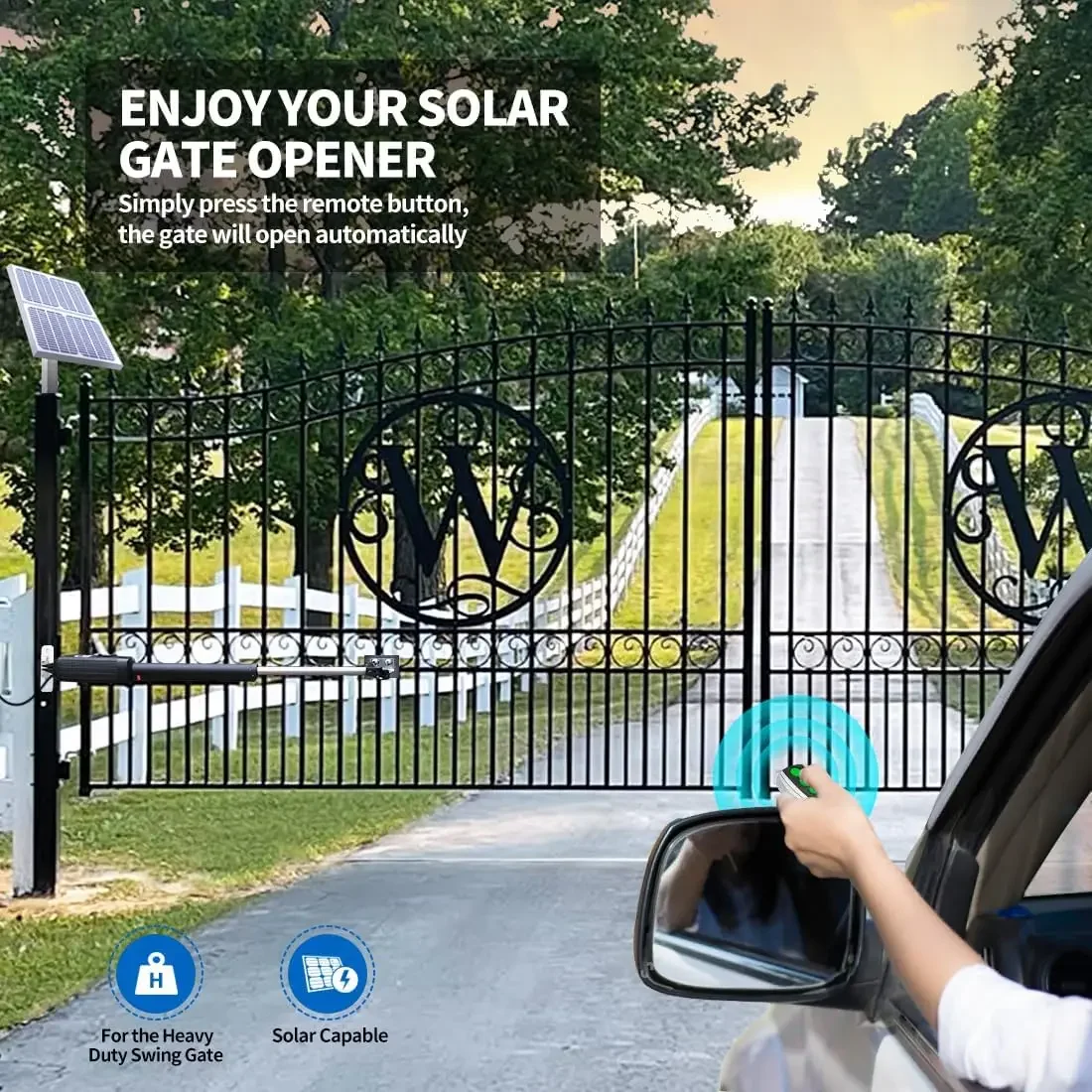 ens Ad8S Automatic Solar Gate Opener For Heavy Duty Dual Swing Gates Up To 18Ft Per Arm, Dual Swing Gate Operator Battery