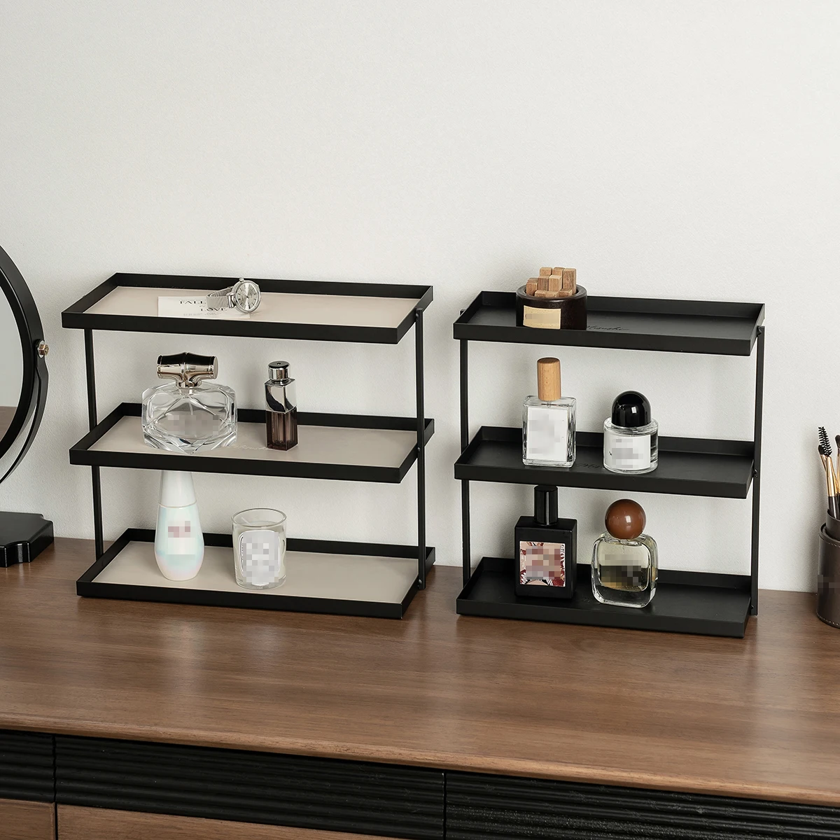 No Installation Required, 3-Tier Storage Rack, Rectangular Iron Storage Rack, Bathroom Tray, Desktop Storage Rack, Cosmetics and Perfume Storage Rack, Suitable for Bedroom, Bathroom, Living Room, Entryway, and Kitchen Storage