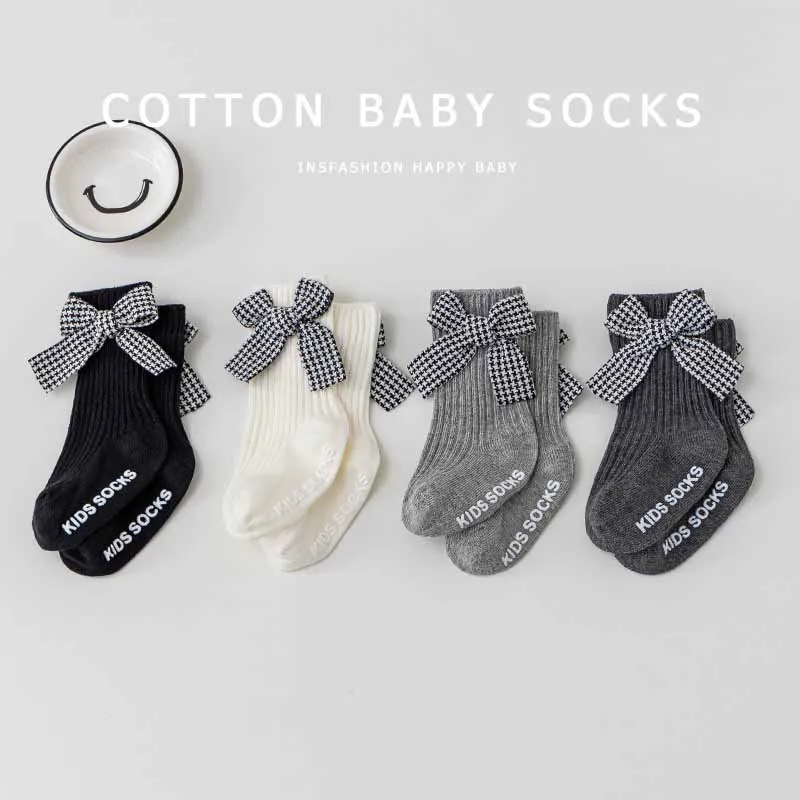 Children Girls Princess 0-3 Years Old A Class Spring Fall And Winter New Mid-calf Cotton Non-slip Floor Socks Warm Bow Socks