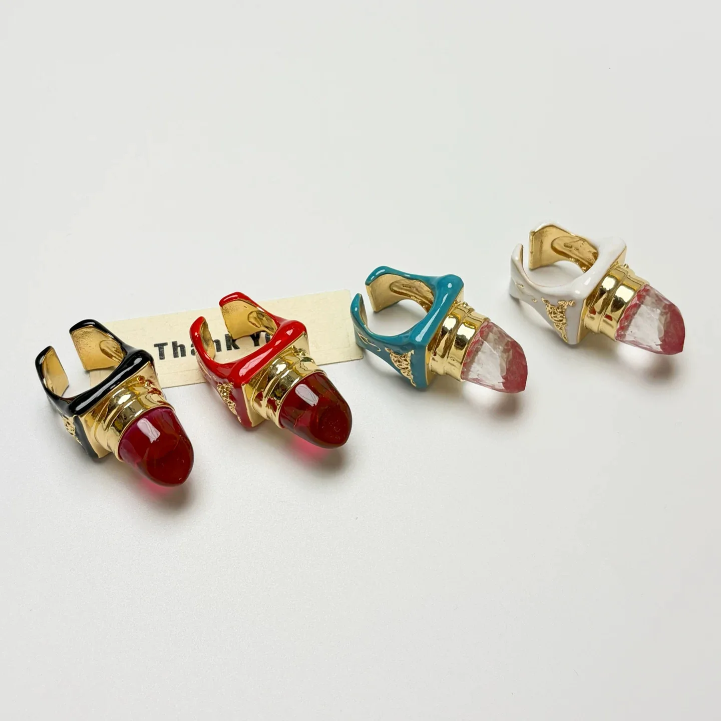 Novelty Lipstick Design Open Ring Women Exaggerated Stylish Index Finger Ring Luxury High‑Grade Adjustable Fashion Accessories