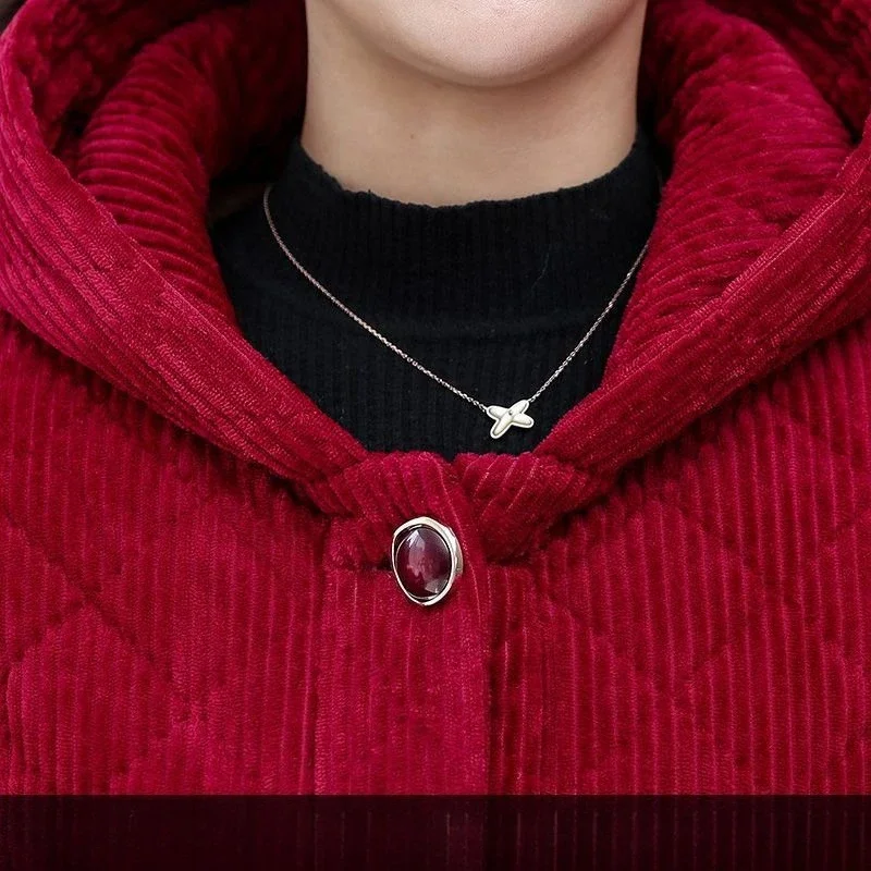 Women's Models Autumn Winter Tops Corduroy Cotton Jacket Middle-aged Hooded Padded Thickened Leisure Designed Retro Niche New