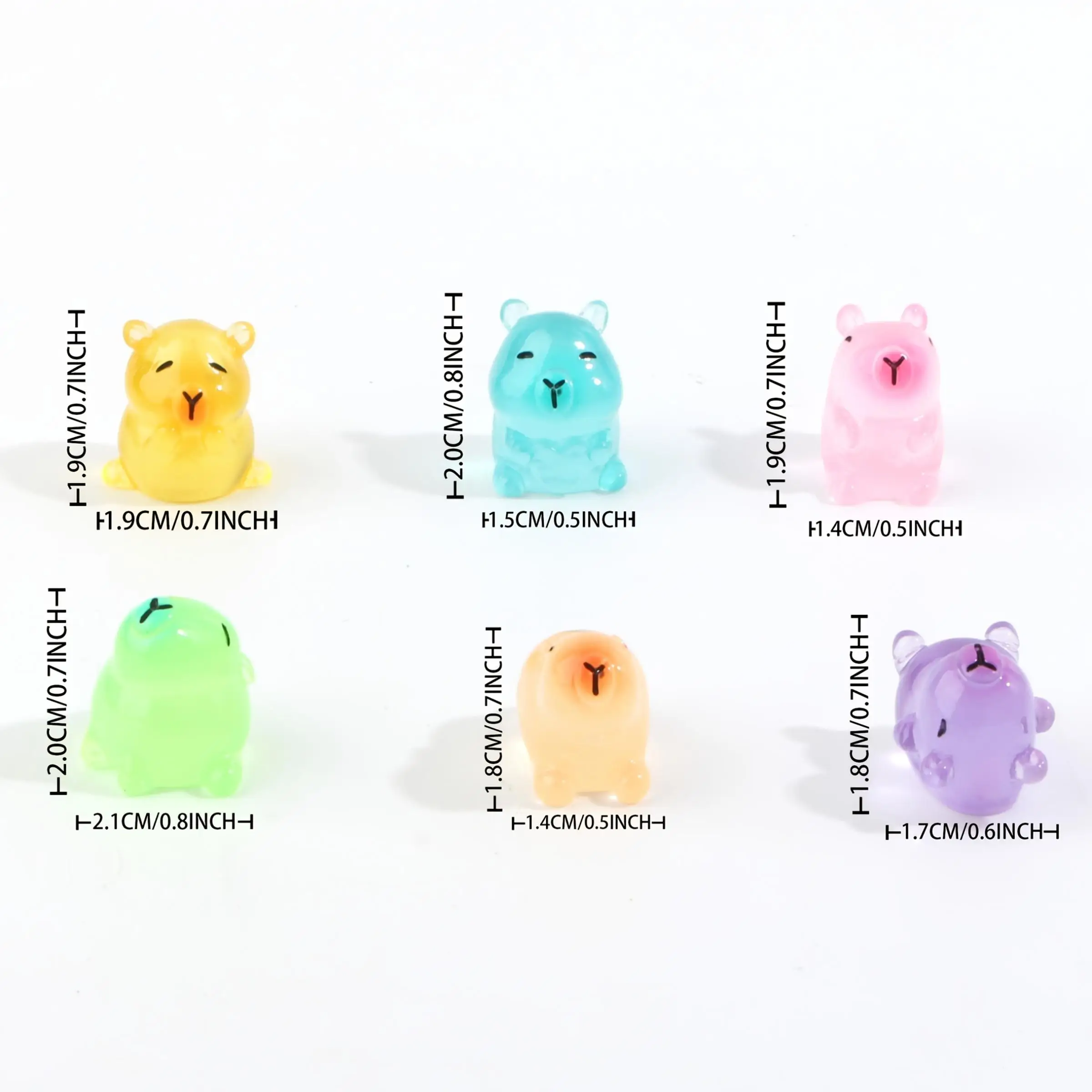 12/30 Glow-in-the-Dark Capybara Resin Balls - Soft Night Light Miniature Figurines, Cute Animal Decorations with Expressive Eyes