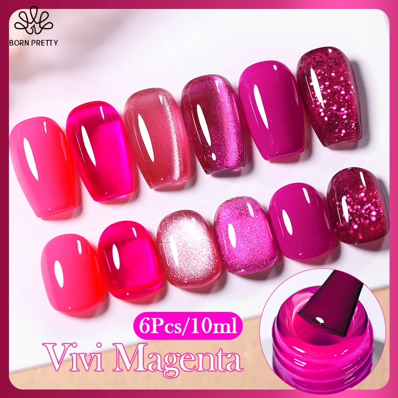 

BORN PRETTY 6Pcs Rose Red Cat Magnetic Gel Nail Polish Set Vernis Semi Permanent Amber Pink Nail Gel for Design Fall Winter Nail