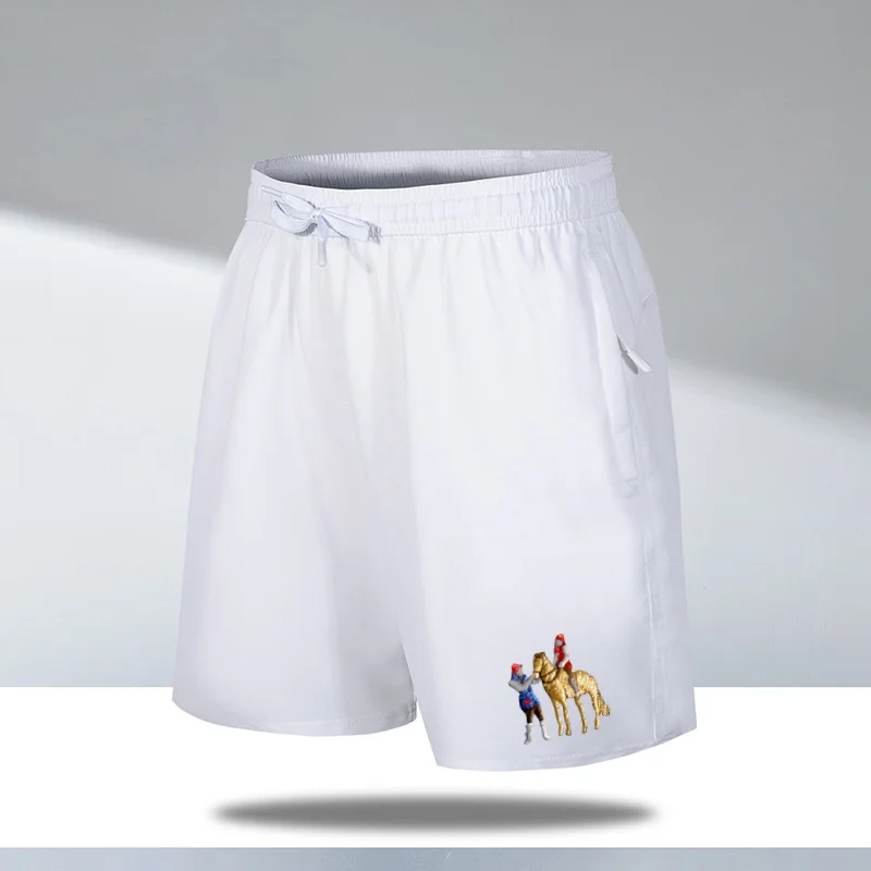 2024 new galloping horse logo men's quick-drying loose shorts sports casual pants thin cross-border ice silk beach pants